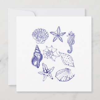 Nautical Seashell Einladung - Blue Line Art Ozean