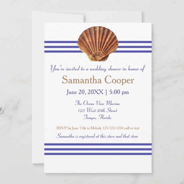 Nautical Seashell - Einladung zur Brautdusche (Vorderseite)
