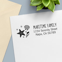 Nautical Seashell Starfish Pearls Familienadresse Permastempel