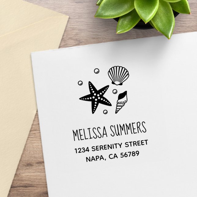 Nautical Seashell Starfish Perlen Adresse Gummistempel (Von Creator hochgeladen)