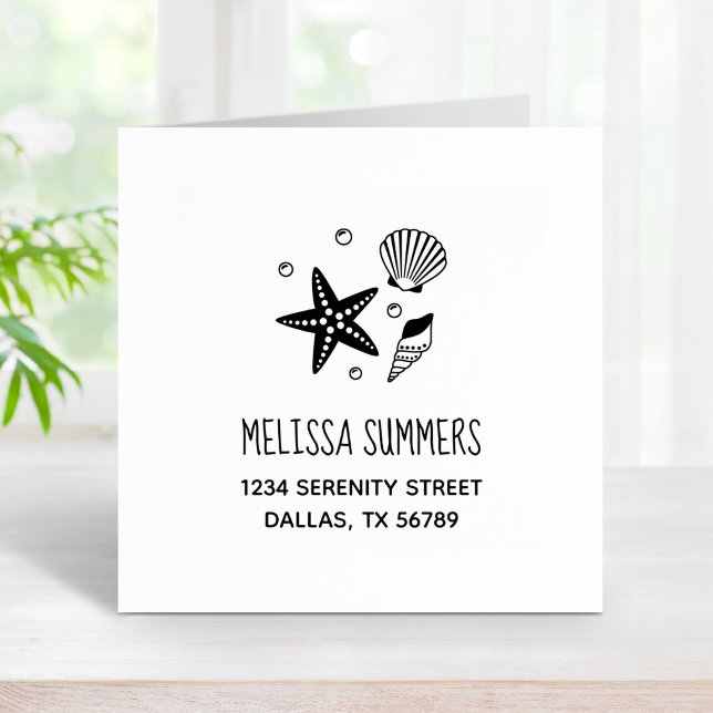 Nautical Seashell Starfish Perlen Adresse Gummistempel (Von Creator hochgeladen)