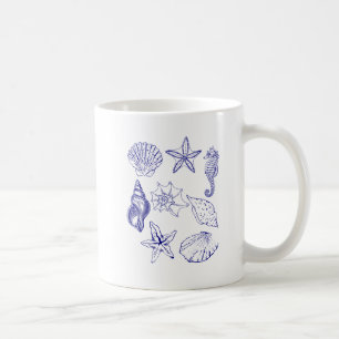 Nautical Seashell Tasse - Blue Line Art Cup
