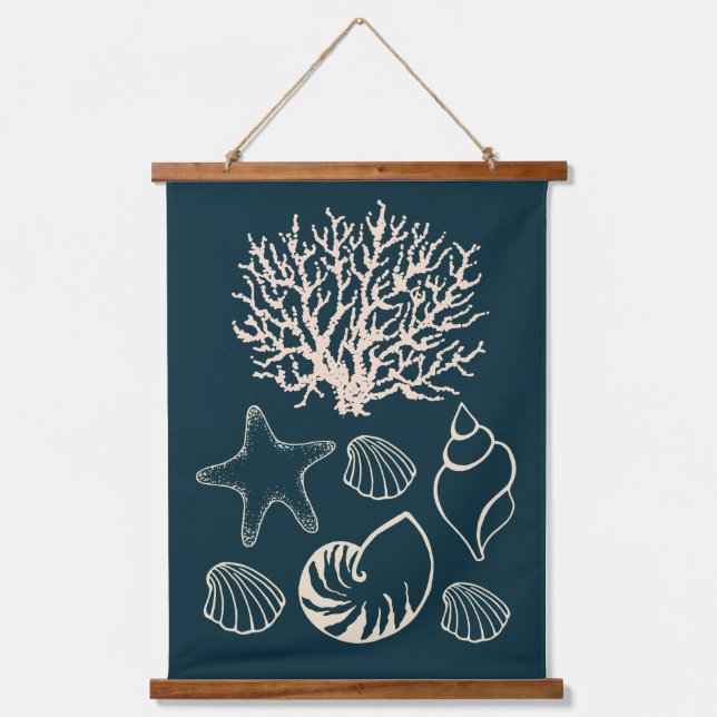 Nautical Seashell Wall Tapestry  Wandteppich Mit Holzrahmen (Vorderseite)