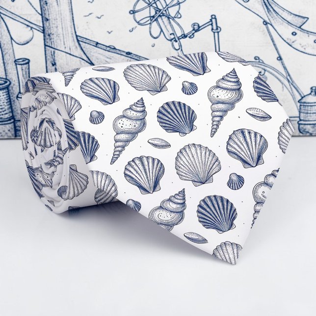 Nautical Seashells Custom Necktie Krawatte (Von Creator hochgeladen)