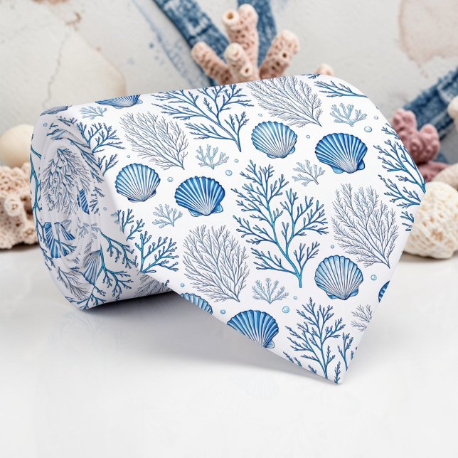 Nautical Seashells Custom Necktie Krawatte (Von Creator hochgeladen)