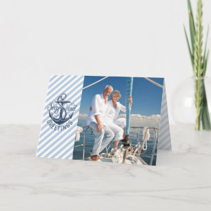 Nautical SEAson's Greetings, Navy Anchor & Stripes Feiertagskarte