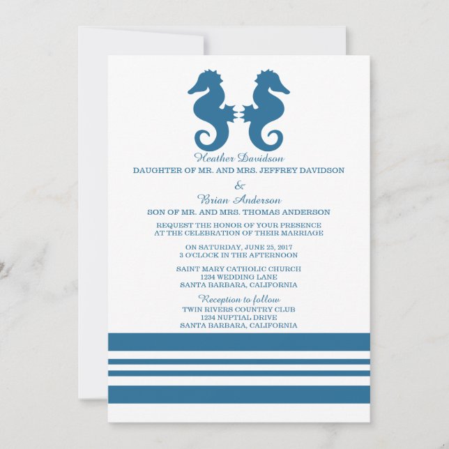 Nautical Seepferd Wedding Invite Einladung (Vorderseite)