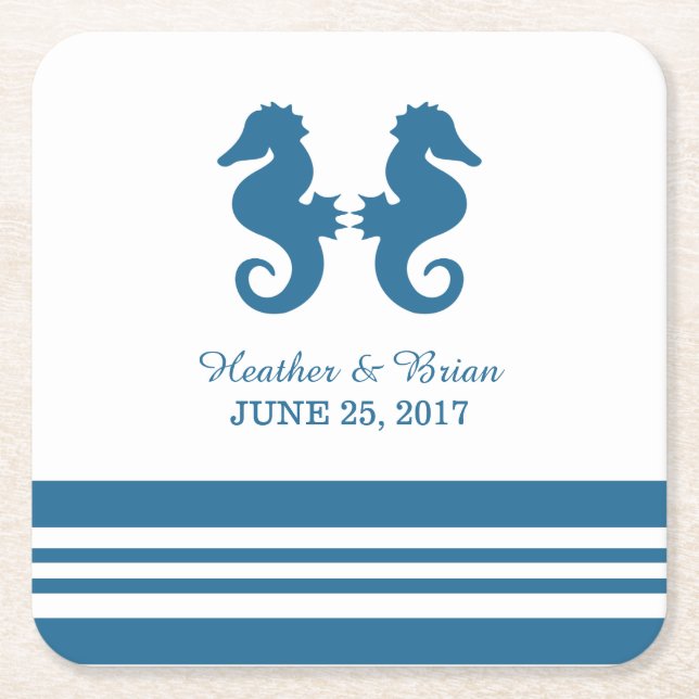 Nautical Seepferd Wedding Paper Untersetzer (Vorderseite)