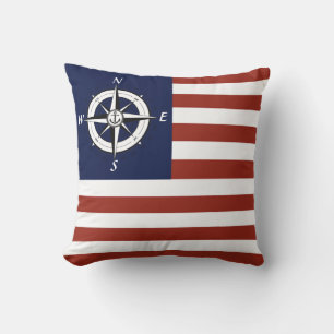 Nautical Segelboot Compass/American Flag Strip   Kissen