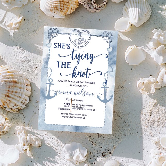 Nautical She zähmt das Brautparty des Knotens Einladung (nautical wedding bridal invitations destination elegant modern tropical coastal beachy classic beach)