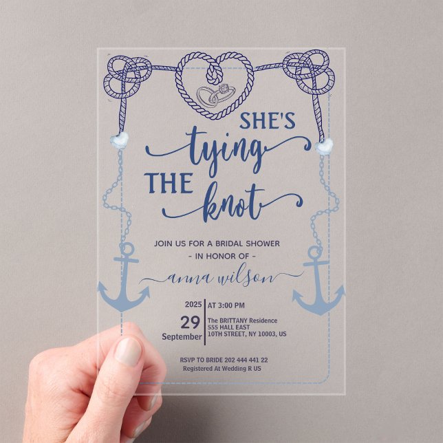 Nautical She's Tying the Knot Bridal Shower  Acryleinladungen (Nautical She's Tying the Knot Bridal Shower Acrylic Invitations)