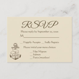 Nautical Ship Anchor Tan UAWG Brown Wedding Party RSVP Karte
