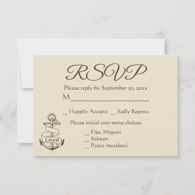 Nautical Ship Anchor Tan UAWG Brown Wedding Party RSVP Karte (Vorderseite)