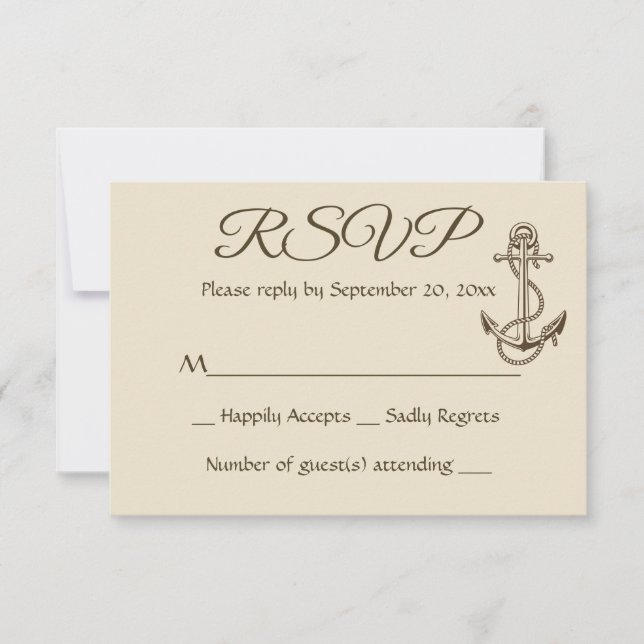 Nautical Ship Anchor Tan UAWG Brown Wedding Party RSVP Karte (Vorderseite)