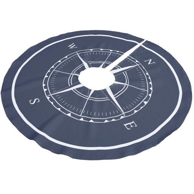 Nautical Ship Compass Hamptons Navy Blue und White Polyester Weihnachtsbaumdecke (Schrägansicht)