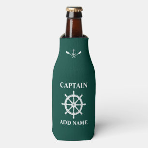 Nautical Ship Helm Anchor Oars Captain Name Green Flaschenkühler