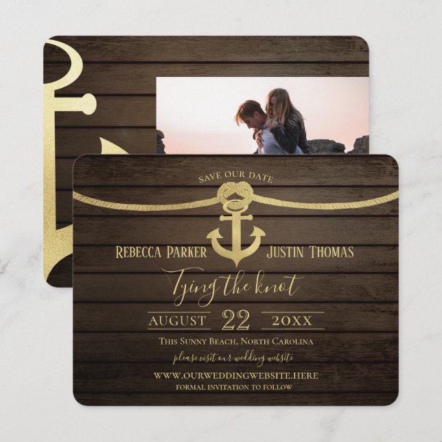Nautical Ship Lap and Anchor Krawatte the Knot Wed Einladung (Vorne/Hinten)