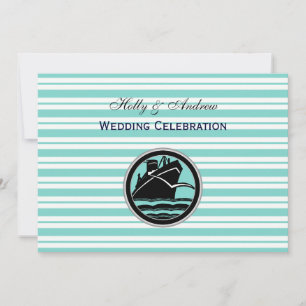 Nautical Ship lt Blue White Stripe H Wedding Einladung