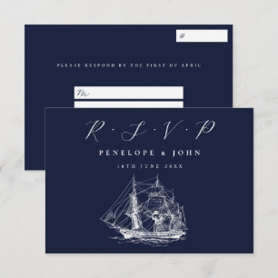 Nautical Ship Navy Blue Hochzeit in Urlaubsort RSVP Karte