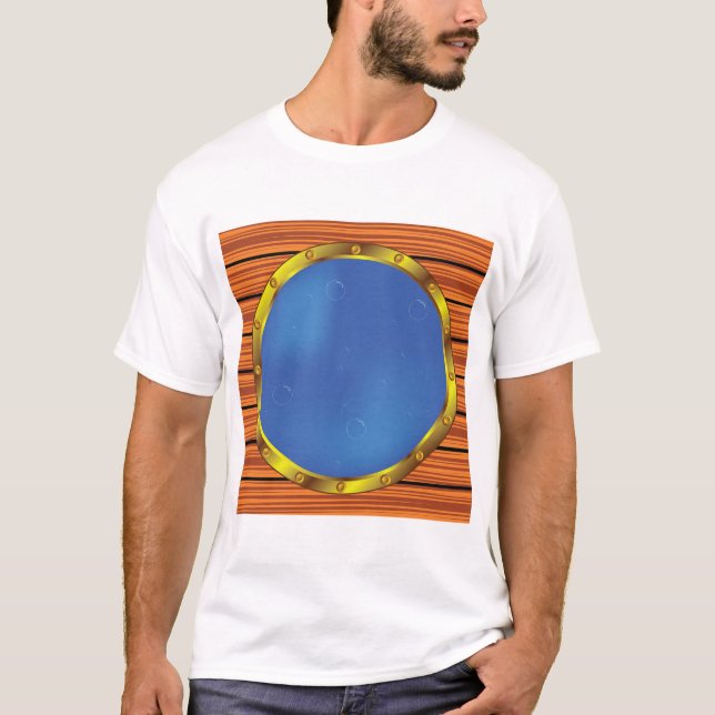 Nautical Ship Porthole Window with Blue Water T-Shirt (Vorderseite)