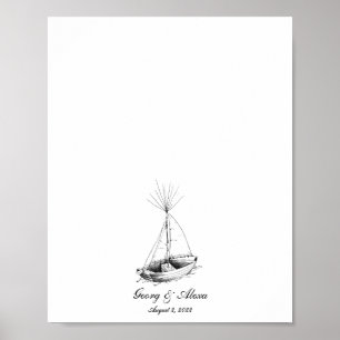 Nautical Ship Sketched Fingerprint Guestbook Poster