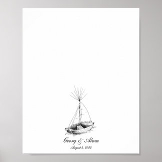 Nautical Ship Sketched Fingerprint Guestbook Poster