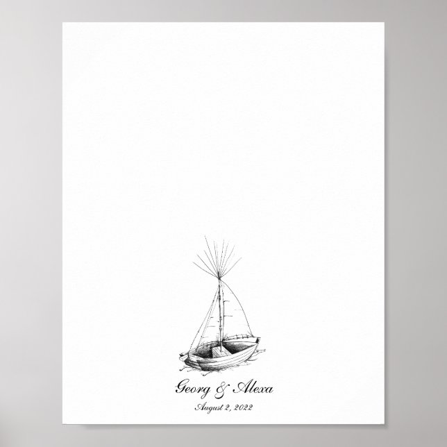 Nautical Ship Sketched Fingerprint Guestbook Poster (Vorne)