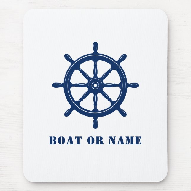 Nautical Ship Wheel Helm & Your Boat oder Name Blu Mousepad (Vorne)