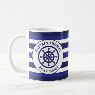 Nautical Ship Wheel Navy Blue Sailing Captain Kaffeetasse