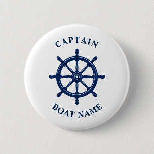 Nautical Ship Wheels Helm Captain Boat Name Marine Button