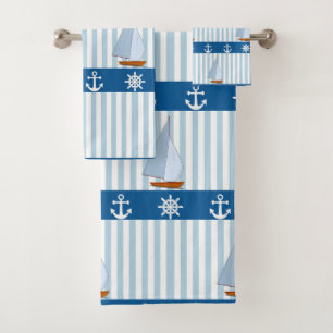 Nautical Ships Wheel Anker Blaue weiße Streifen Badhandtuch Set