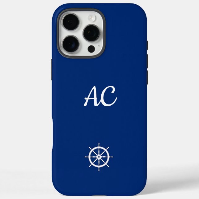 Nautical Ships Wheel Blue+White (personalisieren) Case-Mate iPhone Hülle (Rückseite)