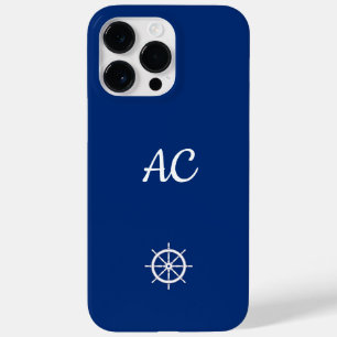 Nautical Ships Wheel Blue+White (personalisieren) Case-Mate iPhone 14 Pro Max Hülle