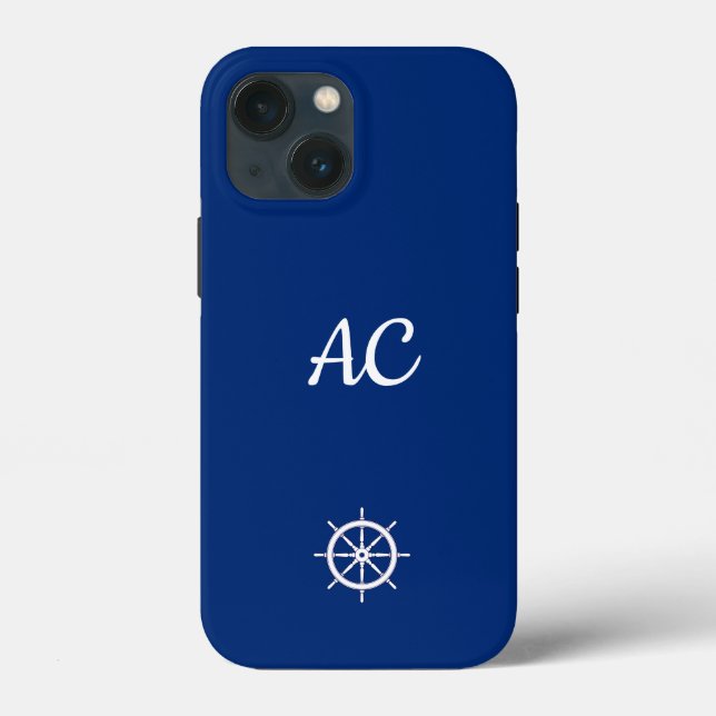 Nautical Ships Wheel Blue+White (personalisieren) Case-Mate iPhone Hülle (Rückseite)