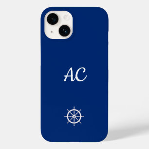 Nautical Ships Wheel Blue+White (personalisieren) Case-Mate iPhone 14 Hülle