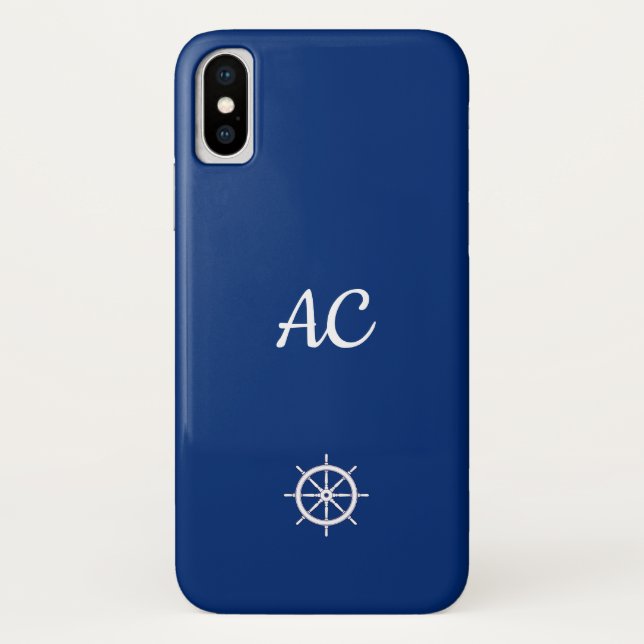 Nautical Ships Wheel Blue+White (personalisieren) Case-Mate iPhone Hülle (Rückseite)