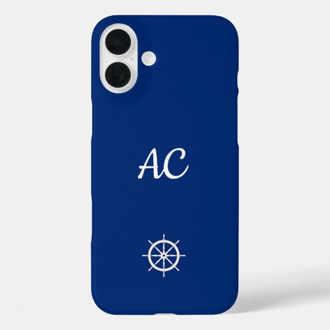 Nautical Ships Wheel Blue+White (personalisieren) Case-Mate iPhone Hülle (Rückseite)