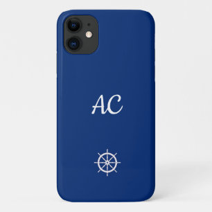 Nautical Ships Wheel Blue+White (personalisieren) Case-Mate iPhone Hülle