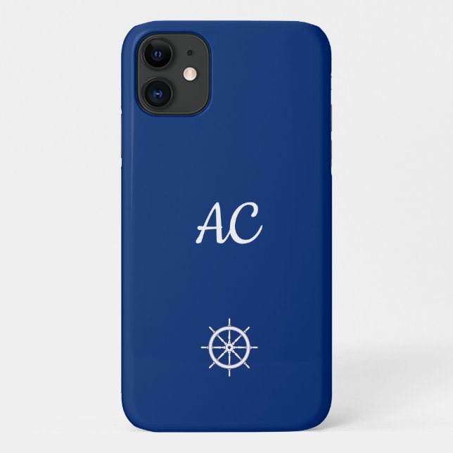 Nautical Ships Wheel Blue+White (personalisieren) Case-Mate iPhone Hülle (Rückseite)