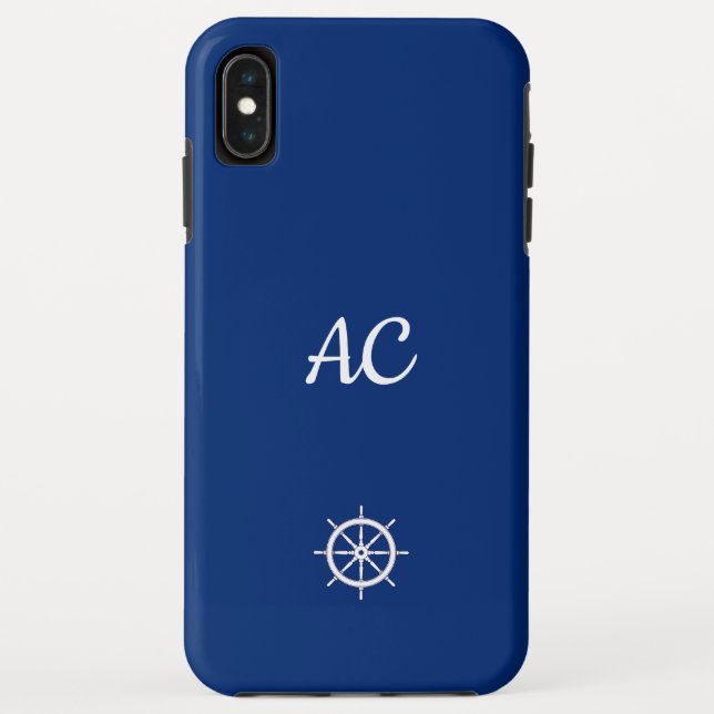 Nautical Ships Wheel Blue+White (personalisieren) Case-Mate iPhone Hülle (Rückseite)