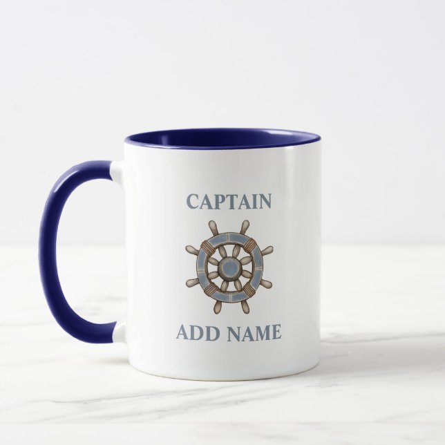 Nautical Ships Wheel Helm Custom Captain Name Tasse (Links)