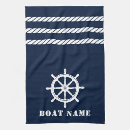 Nautical Ships Wheel Helm Rope Dein Boot Name Blue Geschirrtuch