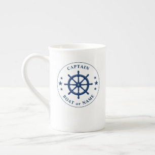 Nautical Ships Wheel Helm Stars Captain Name Navy Prozellantasse