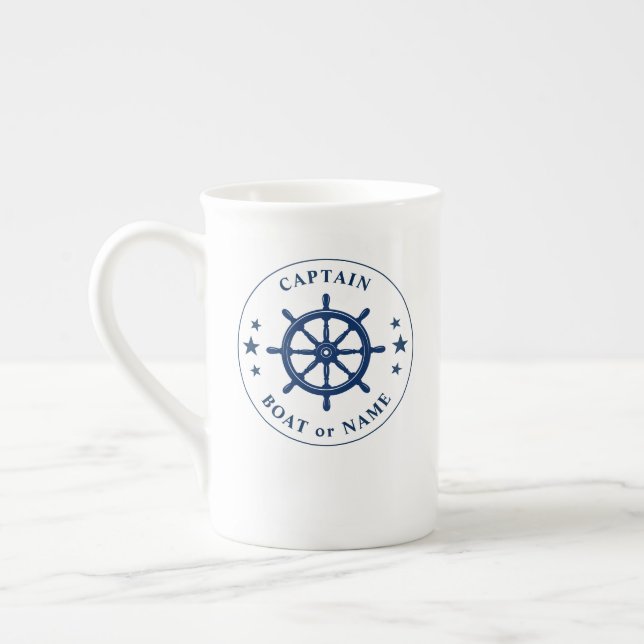 Nautical Ships Wheel Helm Stars Captain Name Navy Prozellantasse (Links)