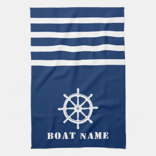 Nautical Ships Wheels Helm Ihrem Bootsnamen Navy B Geschirrtuch