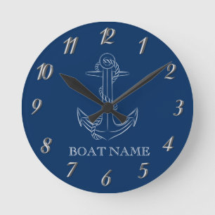 Nautical Spirit Anker Navy Blau Runde Wanduhr