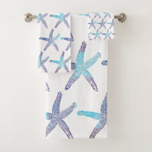 Nautical Starfish Beach Aquamarin Blue Ombre Muste Badhandtuch Set