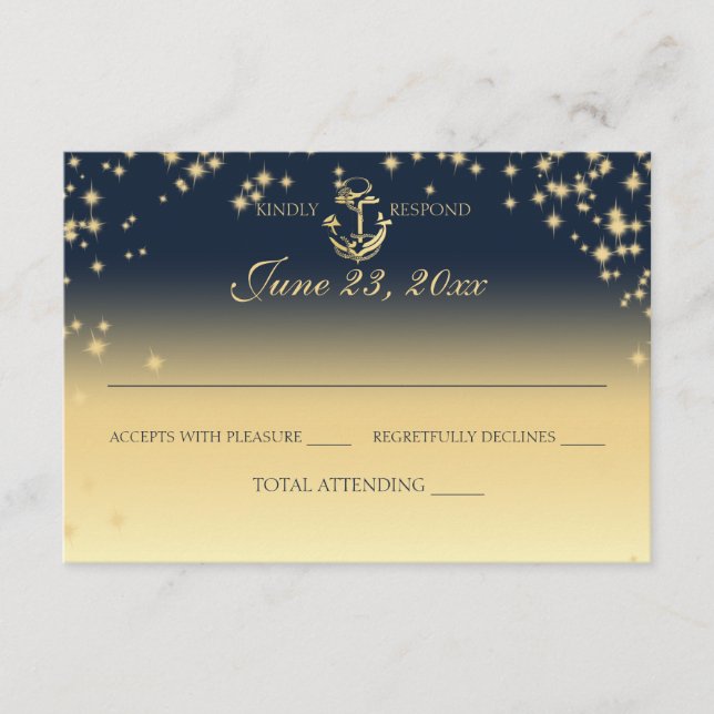 Nautical Starry Sky Twinkle Wedding Response RSVP Karte (Vorderseite)