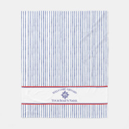 Nautical Stripe Monogram Boat Name Fleece Blanket