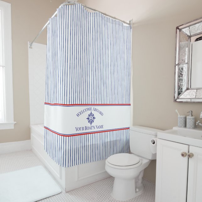  Nautical Stripe Monogram Boat Name Shower Curtain Duschvorhang (Beispiel)